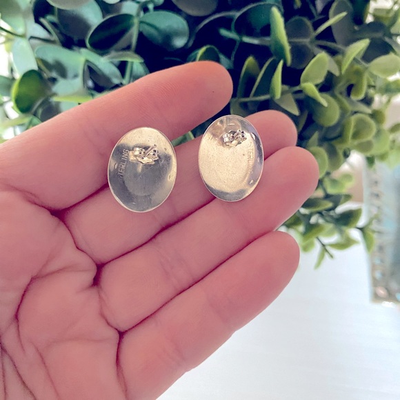 Vintage Native American Lapis Lazuli Sterling Silver 925 large stud earrings - Picture 3 of 5